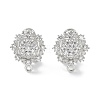 Flower Brass Micro Pave Cubic Zirconia Stud Earrings Finding KK-E083-01P-1