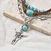 3Pcs 3 Styles Retro Synthetic Turquoise & CCB Plastic Beaded Necklace Set NJEW-B120-01B-4