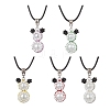 Glass Seed Beads & Glass Pearl Round Beaded Bear Pendant Waxed Cotton Cord Necklaces for Women Men NJEW-MZ00126-2
