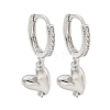 Heart Brass Micro Pave Clear Cubic Zirconia Huggie Hoop Dangle Earrings for Women AJEW-U003-02P-1