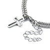 304 Stainless Steel Hollow Cross Charm Bracelet with Double Layer Box Chains BJEW-A002-01P-3