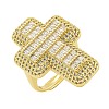 Cross Brass with Cubic Zirconia Open Cuff Rings RJEW-U011-09G-01-1