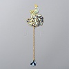 Chinese Style Brass Enamel Peacock Pendant Bookmarks AJEW-WH0401-13-1
