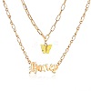 Acrylic Butterfly with Alloy Word Honey Pendant Double Layer Necklaces for Women WG9E726-01-1