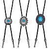 3Pcs 3 Style Adjustable Zinc Alloy Pave Synthetic Turquoise Oval/Flat Round Pendant Black PU Leather Cord Lariat Necklaces NJEW-ME0001-02-1