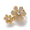 Rack Plating Flower Brass Pave Clear Cubic Zirconia Fold Over Magnetic Clasps KK-C019-21G-3