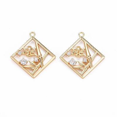 Brass Micro Pave Clear Cubic Zirconia Pendants KK-S356-748-1