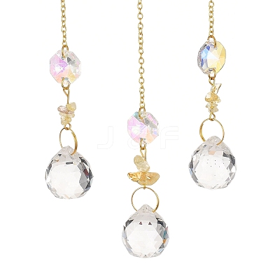 Natural Citrine Chip & Brass Moon Hanging Suncatcher Pendant Decoration PW23041119866-1