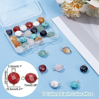 14Pcs 7 Styles Flat Round Faceted Natural & Synthetic Gemstone Pendants PALLOY-AR00010-1
