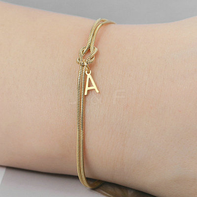 304 Stainless Steel Initial Charm Bracelets FS-WGD8E41-08-1