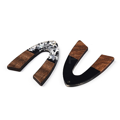 Opaque Resin & Walnut Wood Pendants RESI-N039-66B-1