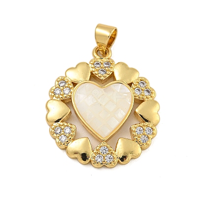 Heart Rack Plating Brass Micro Pave Cubic Zirconia Pendants KK-C074-54G-1