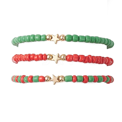 3Pcs Glass Beaded Stretch Bracelets BJEW-JB12440-1