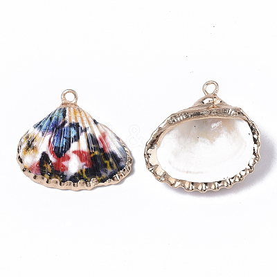 Electroplate Printed Natural Scallop Shell Pendants SSHEL-R047-04-A04-1