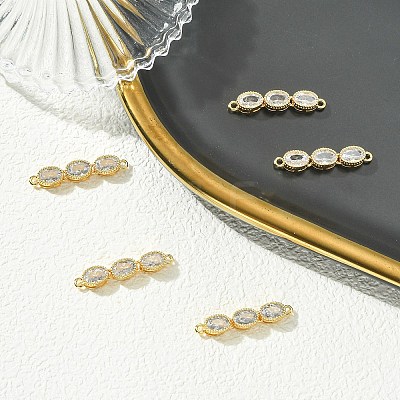 SHEGRACE Brass Pave Clear Cubic Zirconia Triple Oval Links Connector Charms XGRQ3P620-644G-1