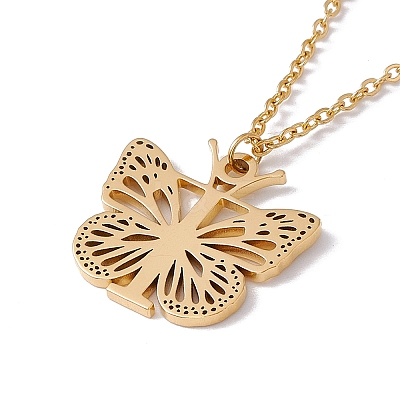 Initial Letter with Butterfly Pendant Necklace LS-NJEW-C026-01G-T-1