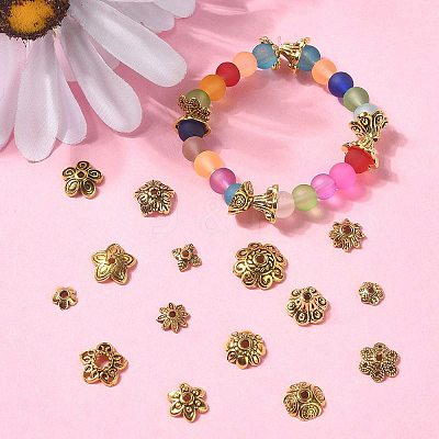 150Pcs 15 Style Tibetan Style Alloy Flower Bead Caps TIBE-YW0001-56-1