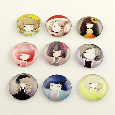 Little Girl Pattern Flatback Half Round Glass Dome Cabochons GGLA-R026-25mm-21-1