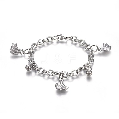 Tarnish Resistant 304 Stainless Steel Charm Bracelets BJEW-L637-25-P-1