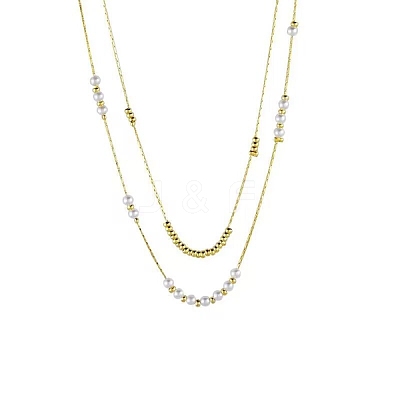 304 Stainless Steel Boston Link Chains Double Layer Necklaces LS-BJEW-K257-04G-1