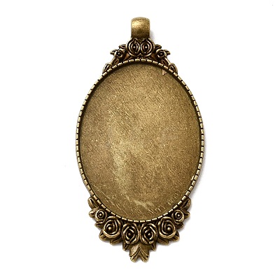 Vintage Tibetan Style Alloy Carved Rose Big Pendant Cabochon Settings X-TIBEP-M018-99AB-NF-1