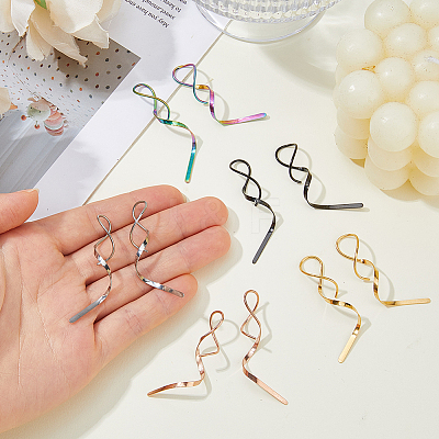5 Pairs 5 Colors Wave Shape 304 Stainless Steel Dangle Earrings EJEW-HS0001-33-1