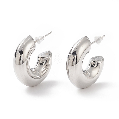 Brass C-shape Stud Earrings EJEW-A072-17LP-1