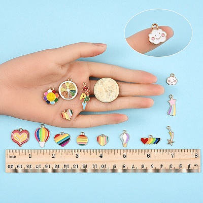 30Pcs 15 Styles Rainbow Color Alloy Enamel Pendants ENAM-YW0005-45-1
