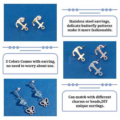 30Pcs 3 Colors 201 Stainless Steel Stud Earring Findings STAS-DC0010-24-1