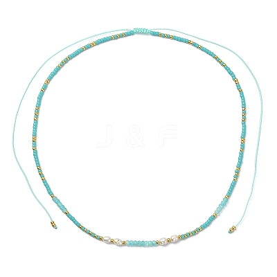 Boho Natural Cultured Freshwater Pearl & Round Seed Beaded Braided Necklaces for Women NJEW-JN06187-02-1