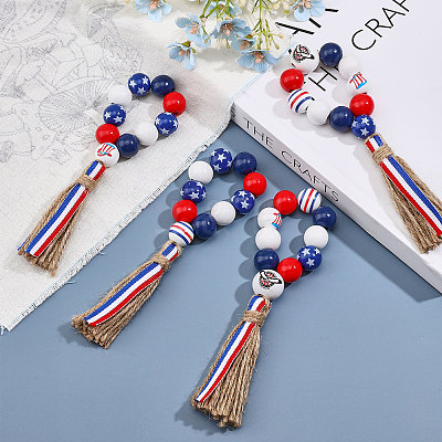 Independence Day Wood Bead Napkin Rings AJEW-FH0003-52-1