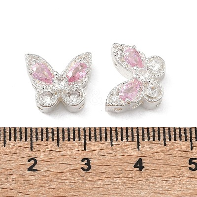 Brass Pave Cubic Zirconia Butterfly Beads KK-C168-07S-1
