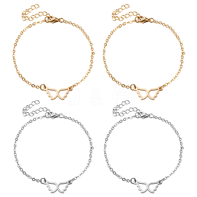 4Pcs 2 Colors 304 Stainless Steel Wing Link Bracelets BJEW-HY0001-08-1