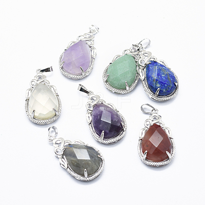 Natural Gemstone Pendants G-O182-27S-1