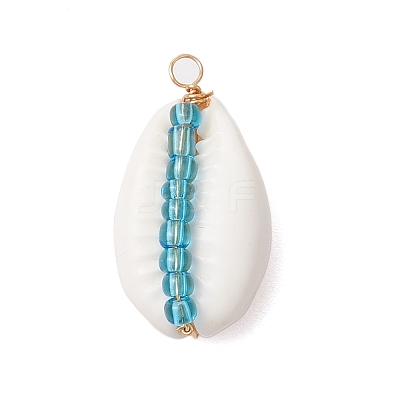 6Pcs 6 Styles Natural Cowrie Shell & Glass Seed Beads Pendants PALLOY-JF02759-01-1