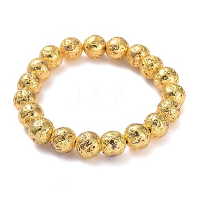 Electroplated Natural Lava Rock Beads Stretch Bracelets BJEW-G623-01G-10mm-1