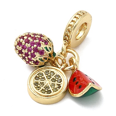 Brass Micro Pave Hot Pink Fruit Cubic Zirconia European Dangle Charms KK-C137-16G-1