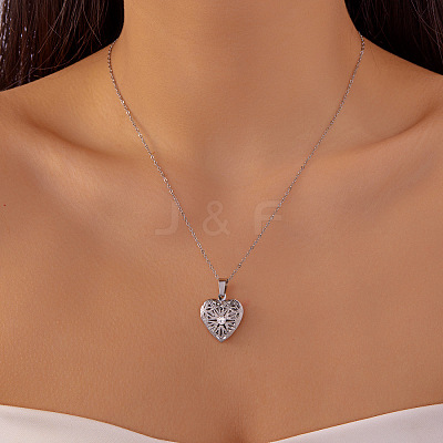 304 Stainless Steel Hollow Heart Photo Locket Pendant Necklaces for Women WGCD98A-04-1