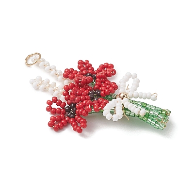 3D Glass Seed Beaded Bouquet with Bowknot Pendants PALLOY-MZ01153-03-1