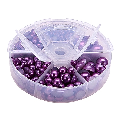Medium Orchid Imitation Pearl Beads Assorted Mixed Sizes 4-12mm Flat Back Pearl Cabochons SACR-PH0001-47-1