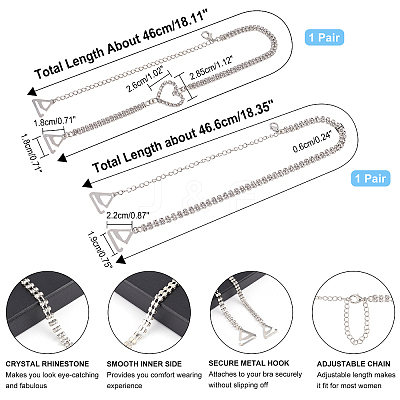 2 Sets 2 Style Brass Rhinestone Non-slip Bra Straps AJEW-NB0003-13-1