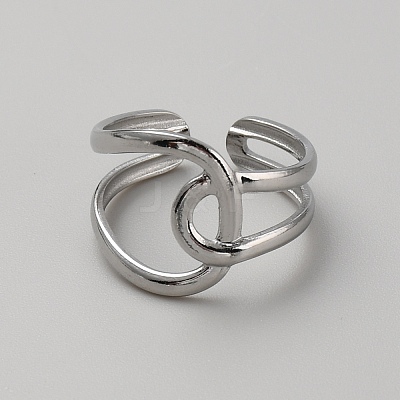 Stainless Steel Wrap Knot Open Cuff Ring for Women RJEW-WH0011-28-1