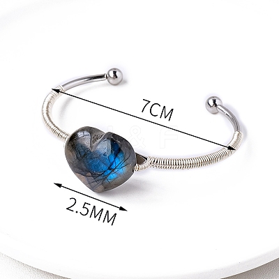 Hand-woven Natural Labradorite Alloy Cuff Bangles PW-WGEEB8F-01-1