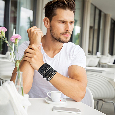 6Pcs 6 Styles PU Imitation Leather Braided Bracelets BJEW-CL0001-52-1