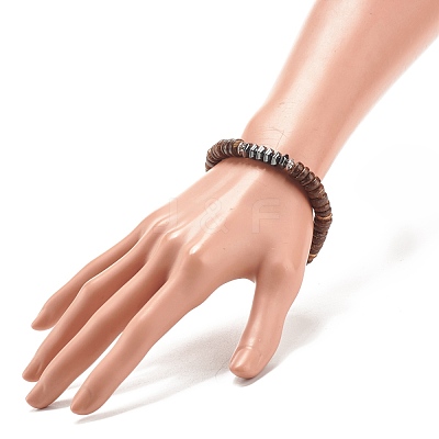 Coconut & Synthetic Hematite Stretch Bracelet BJEW-JB07990-1