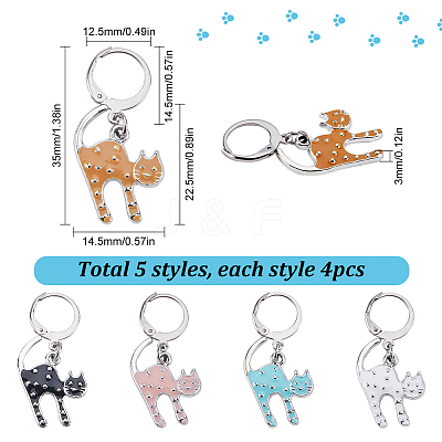 20Pcs 5 Colors Cat Shape Alloy Enamel Pendant Locking Stitch Markers HJEW-SC00032-1