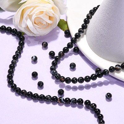Natural Black Agate Beads Strands G-G391-6mm-01-1