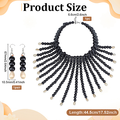 Ethnic Wood Beaded Necklaces & Dangle Earring Sets SJEW-WH0004-11-1
