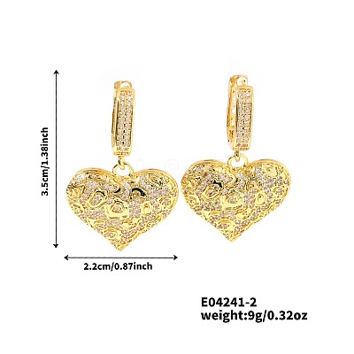 French Style Heart Brass Clear Cubic Zirconia Hoop Earrings OS1413-2-1