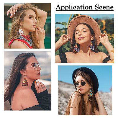 4 Pairs 4 Styles Cattle with Sunflower PU Imitation Leather Cow Tag Dangle Earrings for Women EJEW-TA0001-07-1